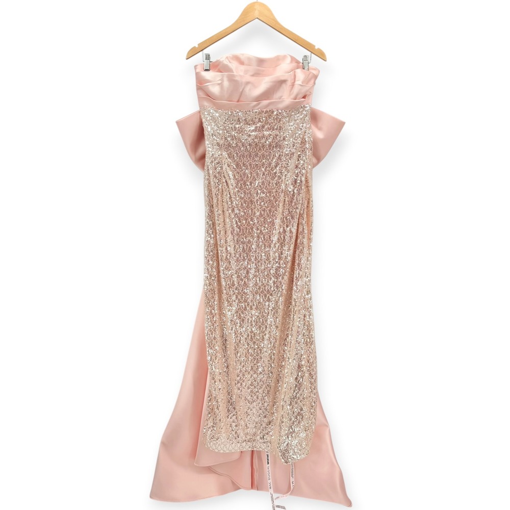 Mac Duggal Blush Pink Strapless Embellished Gown With Back Bow Detail $898 Sz 10 - Picture 7 of 15
